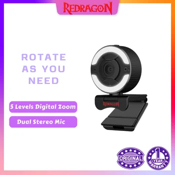 Redragon GW910 1080P PC Webcam Dvojni Mikrofon Nastavljivim Obročem Svetlobe, Digital Zoom 2.0 USB Računalnika, Spletna Kamera