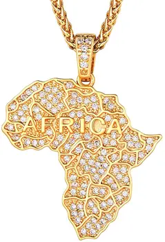 Richsteel Moški Ženske Sijoče Kubičnih Cirkonij Afriki Zemljevid za Neodvisno Ogrlica z Spiga Chain22