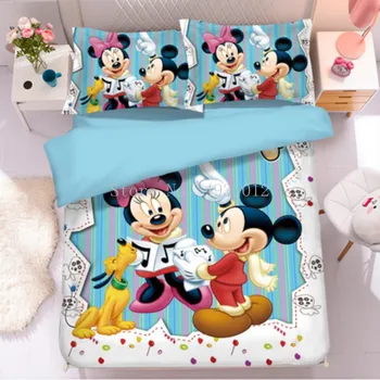 Risanka Mickey Mouse Tiskane Otroške Posteljnine Komplet za Fante, Dekleta, Otroci Disney Rjuhe Kritje Nastavite z Prevleke Domačega Tekstilnega 3pcs