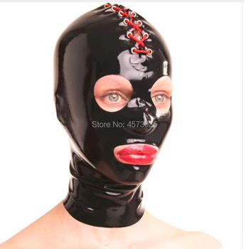 ročno seksi perilo eksotičnih black latex unisex ženske moški nazaj rdeča vezna dihalne prilagodite cekc zentai tesen masko fetiš enotna