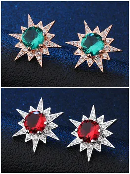 Ruby Smaragdno cirkon diamanti star stud uhani za ženske zlata, bela luksuzni rdeča zelena gemstone, modni, elegantni indijski design Dubaj