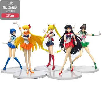 Sailor Moon Lutke PVC Dejanje Slika 5pcs Nastavite Zbirka Model Igrača, Lutka Risank Anime Usagi Tsukino Jopičem Masko Venus