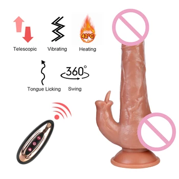 Sex Shop Brezžični Daljinski Teleskopsko Swing Dildo, Vibrator Jezika Lizanje G Spot Masaža Ogrevanje Penis Sex Igrača za Ženske