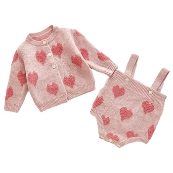 Sladko roza srce vezenje baby dekleta puloverji bombaža, pletene dolg rokav jopice malčke baby jumpsuit za dekle kombinezon otroci