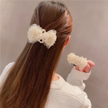 Sladko čipke lok pearl ostra pomlad slog, ki je vse-tekmo pearl cvet obroč za lase tie glavo vrv ženski meatball dodatki za lase