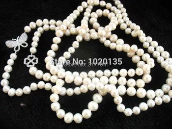 sladkovodne pearl white bližini krog 7-8 mm &metulj ogrlica 50inch debelo narave kroglice FPPJ