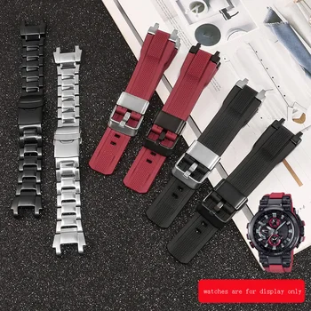 Smole Silikonski Watchband Za C-ASIO MTG-B1000 Serije iz Nerjavečega Jekla Watch Verige moška Zapestnica Srebrno Črna