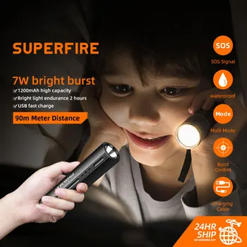 SUPERFIRE S32 LED Bliskavico Super Svetla Nepremočljiva Mini 5 Načini Vgrajen USB Polnilne Baterije, za Kampiranje Taktike