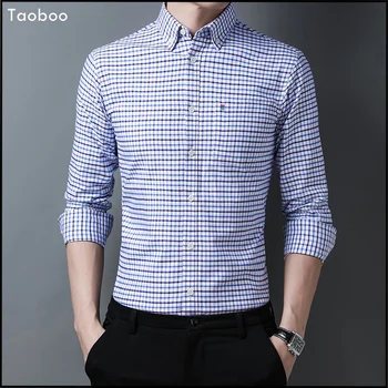 Taoboo 2022 New Visoke kakovosti Barva Prugasta Moška Majica 100% Bombaž Oxford Kariran moška oblačila Slim Fit Socialne moška majica