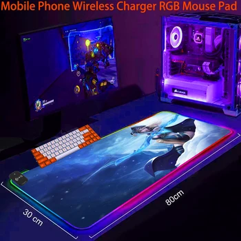 Telefon Brezžično Polnjenje RGB Mouse Pad LED Gaming Ashe LOL Laptop Mousepad Računalnik Uradi Anti-skid Pc Oprema Svetlobna Preprogo