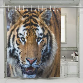 Tiger 3D Tuš Zavesa Kopalnica Nepremočljiva Poliester Tiskanje Zavese za Kopalnica Tuš Kljuke
