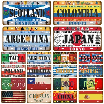 Tin Prijavite Plaketo Francija Rusija Španija Kovinski Znak, Nemčija, ZDA, Državi Zastave, registrske Tablice Za Steno Doma Restavracija Obrti Bar Dekor