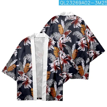 Tradicionalni Japonski Ulične Tropske Rastline, Natisnjena Kimono Jopico Beach Kratke Hlace Ženske Moški Yukata Harajuku Haori Majica