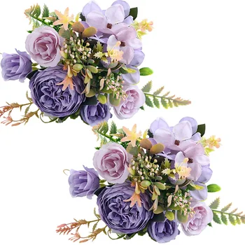 Umetno Cvetje, 2Pcs Peony Svile Hydrangea Cvetlični Šopek Cvetja Ureditev Tabela Centerpieces (Vijolična)