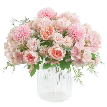 Umetno Cvetje, Ponarejenega Peony Svile Hydrangea Šopek Dekor Plastičnih Nageljni Realne Cvetlični Aranžmaji Poroka Dekoracija