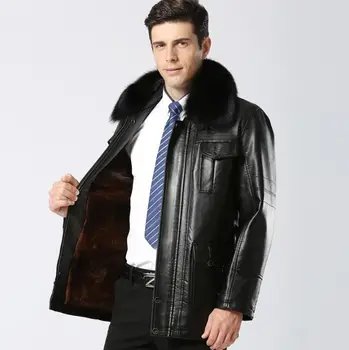 Umetno ovčje usnje obleka mens pozimi motoristična usnjena jakna moški jaqueta de couro masculino žamet zadebelitev