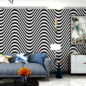 Valovite ozadje črna in bela barva navpični trak, sodobno preproste geometrije Skandinavski slog, spalnica, dnevna soba, TV sliko za ozadje