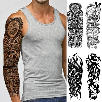 Veliko Roko Rokav Tatoo, Črn Plemenski Totem Bojevnik Nepremočljiva Začasnimi Tatto Nalepke Oči Rose Body Art Polno Ponaredek Tattoo Moški