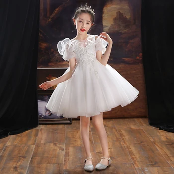 Vintage Cvet Dekleta Obleko za Poroko Večer Belih Otrok Princesa Stranka Pageant Obleke za Dekleta Formalno Obhajilo Oblačila