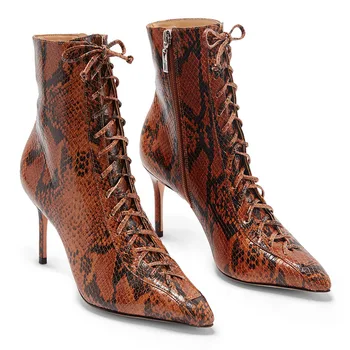 Visoke Pete Kratek Čevlji Kača Vzorec Čevlji Za Ženske Zapatos Mujer Čipke Botas Konicami Prstov, Gležnja Škornji Strani Zadrgo Botines