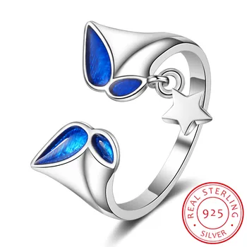 Vroče Prodaje 925 Sterling Silver Blue Butterfly Star Čar Odprite Prst Prstan za Ženske Modni Sterling Srebrni Nakit Darilo
