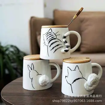 Vrč Risanka Keramične Skodelice Kave Skodelice Mleka Pokal 3D Tri-dimenzionalni Žival Mačka Pes Pokal Nekaj Pokal