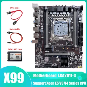 X99 Motherboard LGA2011-3 Matično ploščo Računalnika Podporo DDR4 ECC RAM Pomnilnika Z SSD SATA3 128G+SATA Kabel+Switch Kabel