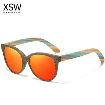 XSW Kave očala Okrogla sončna Očala Ženske blagovne Znamke Oblikovalec Vintage sončna Očala Ženske Leseni Slog Odtenki Očala