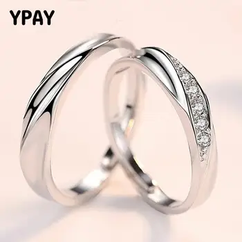 YPAY 100% Pure 925 Sterling Srebro Odprite Obroči za Ženske, Moške, Koreja, Japonska Twisted Nekaj Poročni Prstan Posla Nakit YMR938