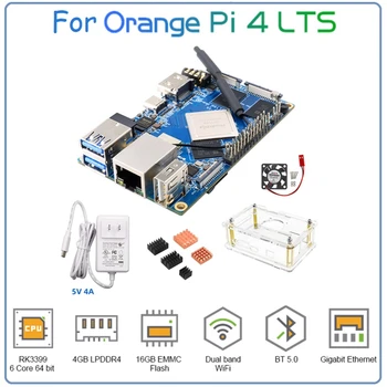 Za Oranžno Pi 4 LTS 4GB LPDDR4 16 GB EMMC Rockchip RK3399 Wifi+BT5.0 Gigabit Ethernet Razvoj Odbor Heatsinks
