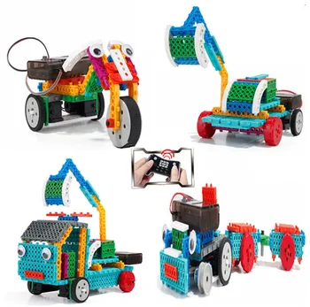 [Zabavno] 117pcs DIY 4 v 1 Daljinski upravljalnik RC-Koles/Bagri/Napovednik/Tovornjak robot gradniki zbiranja igrač otroci darilo