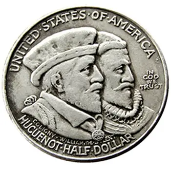 ZDA 1924 Huguenot-Valonske Tercentenary Pol Dolarja Kopijo Kovancev Silver Plated