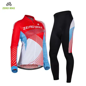 ZEROBIKE Žensk Kolesarjenje Oblačila Dihanje Dolg Rokav Polno Zip Športni Dres Kolesarske Hlače 3D Oblazinjeni ciclismo Rdeče NAM Velikost