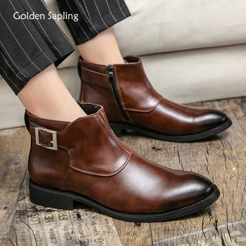 Zlati Sapling Chelsea Škornji Moški Retro Usnjeni Čevlji Klasike, Poslovni Moški Boot Mode Zahodni Stanovanj Obleko Formalno Chaussures