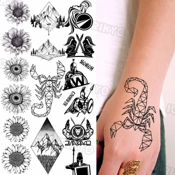 Črna Scorpion Majhne Začasne Tetovaže Za Ženske, Moške Realne Sonce Cvet Spartan Gorskih Ponaredek Tattoo Nalepke Telo Tatoos Strani