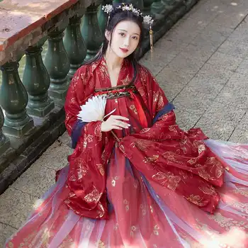 Črno Rdeča Hanfu Obleko Ljudskega Plesnega Kostum Kitajske Tradicionalne Nacionalne Vila Kostum Starodavne Dinastije Han Princesa Fazi Obleke