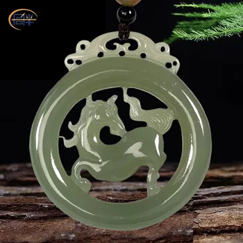 Čudovita siva jade Konj Obesek Je Tian Jade Kitajski Zodiak Srečen Visi