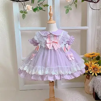 Španski Otroška Oblačila, Lolita Princess Otrok Rojstni Dan Velikonočni Eid Žogo Obleke Čipke Lok Šivanje Srčkan Obleke Za Dekle A136