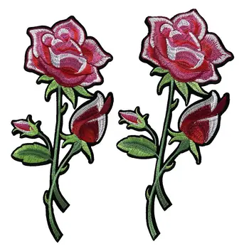 Železo Na Obliži Vezenje Šivanje Parches Para La Ropa Rdeče Rose Cvet Vrtnarjenje Rose Vezene Aplicirano Ljubezen Eleganco Obliž