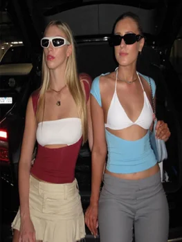 Ženske Backless Y2K Obreži Zgoraj Poletje Moda Priložnostne Majice 2022 Seksi Clubwear izrežemo Obrezana Vrhu Tees Ženske Obleke Ulične